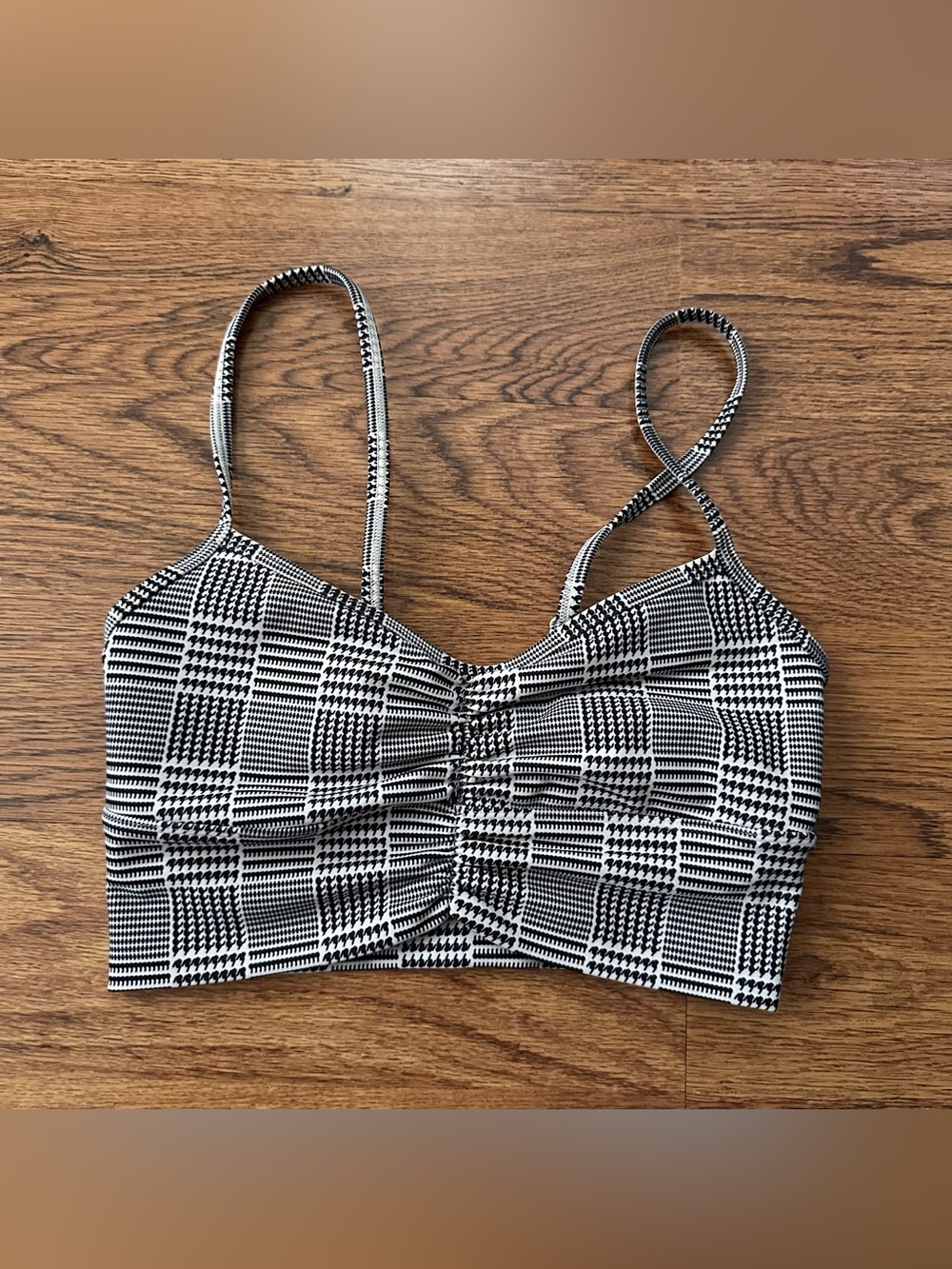 LSpace active Black & White Plaid Strappy sports bra unpadded size small yoga